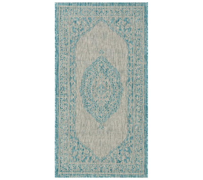 Tapis Cour 79 X 152 Cm Contemporain Amira Gris Clair / Aqua