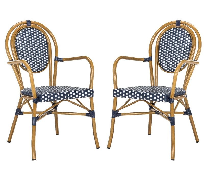 Chaises De Salle à Manger D'exterieur Marilynn Lot De 2 Marine/blanc Osier En Polyethylene