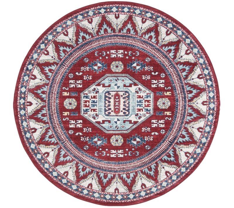 Tapis Rond Kazak 201 X 201 Cm Traditionnel Kara Rouge/bleu