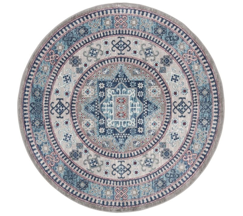 Tapis Rond Kazak 201 X 201 Cm Traditionnel Kathryn Gris/bleu