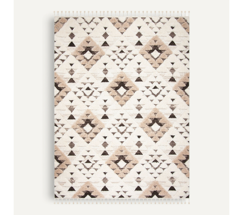 Tapis Tassel Shag Marocain 274 X 366 Cm Shag Bianca Ivoire / Marron