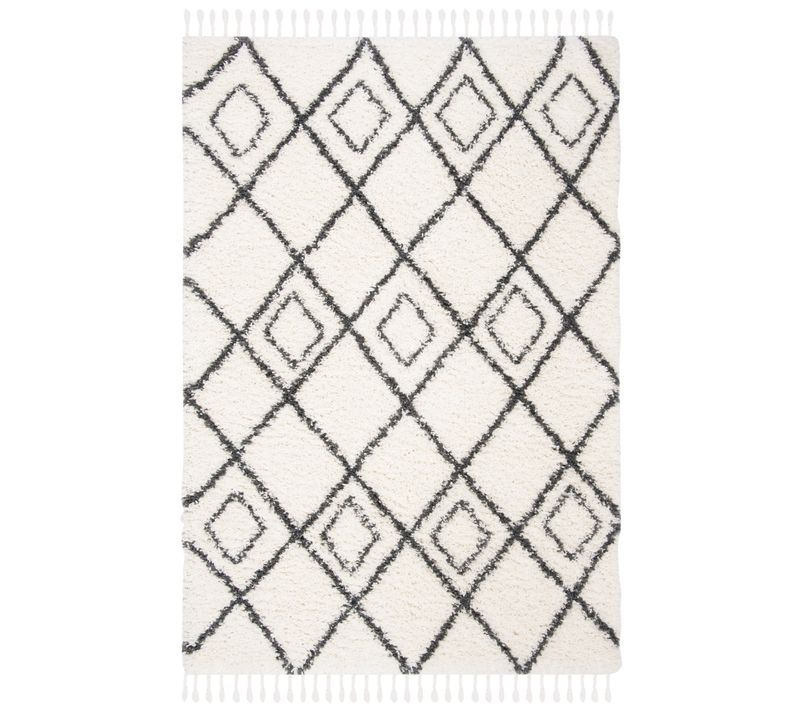 Tapis Tassel Shag Marocain 160 X 229 Cm Bohémien Angela Gris