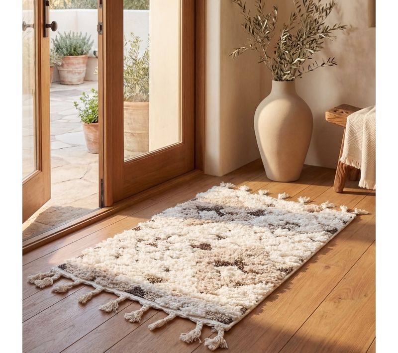 Tapis Tassel Shag Marocain 69 X 122 Cm Shag Bianca Ivoire / Marron