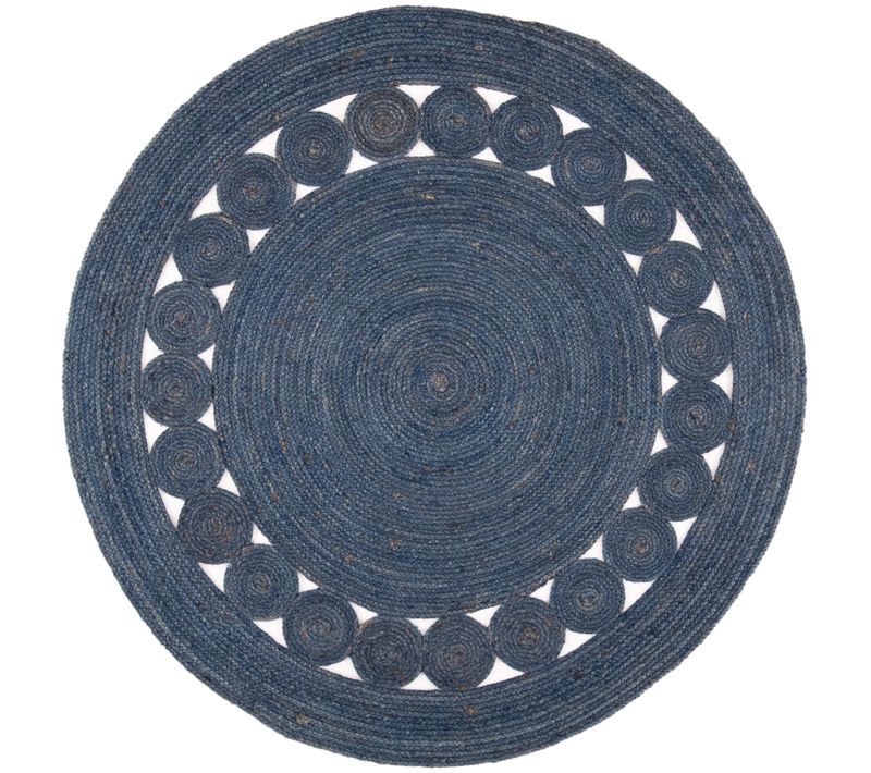 Tapis Fibre Naturelle 152 X 152 Cm Contemporain Estelle Bleu Marine