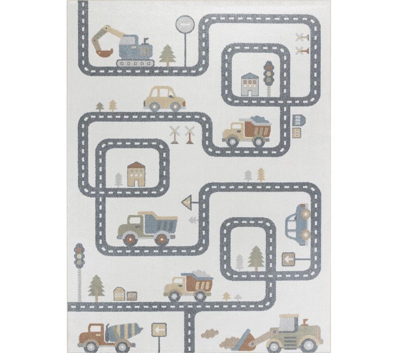 Tapis Enfant Lavable En Machine Circuit Voitures Beige/gris 160x213 Cm Vroomville