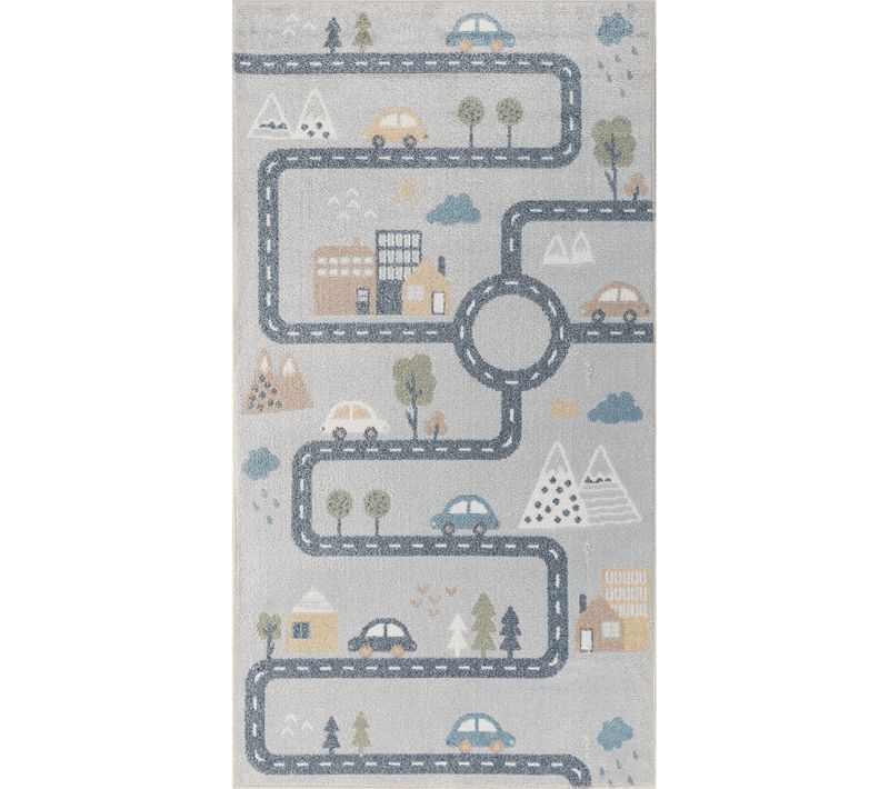 Tapis Enfant Lavable En Machine Circuit Voitures Bleu/gris 80x150 Cm Vroomville