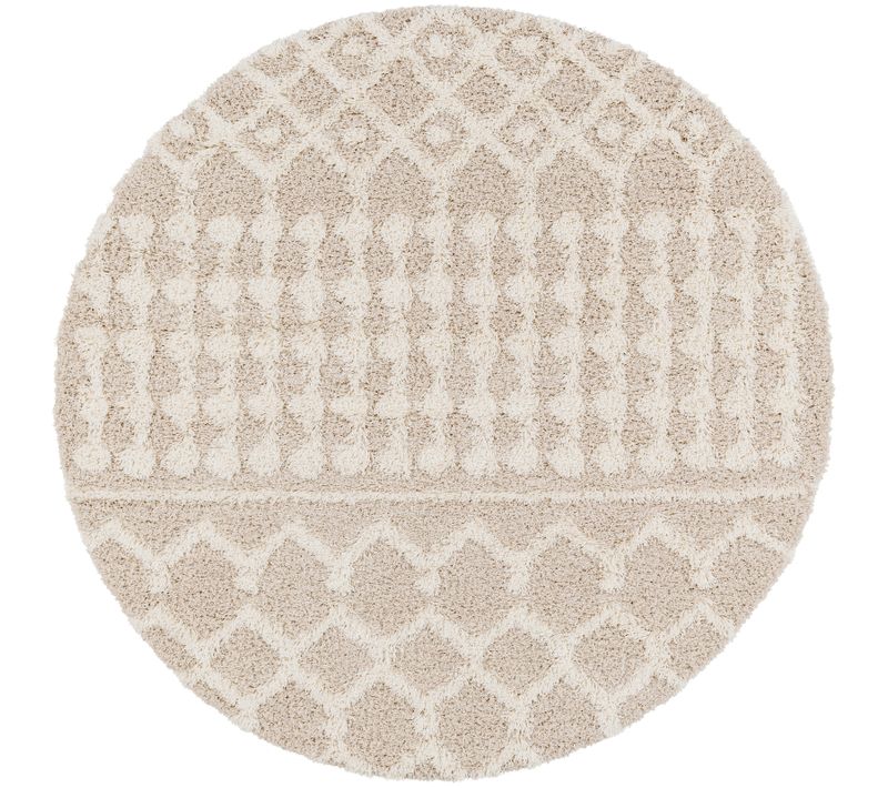 Tapis Rond Shaggy Bohème Ivoire/beige Ø 160 Cm Nour