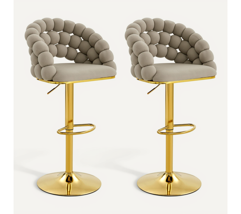 Tabouret Bar Chaises Bar 52x38x112cm Lot De 2 Réglable Hauteur Pivotante à 360° Velours Gris Marron