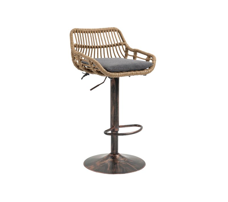 Lot De 2 Tabouret Bar Chaises 48x48x109cm Dossier Tressé Repose-pied Pivotant à Hauteur Vintage Gris