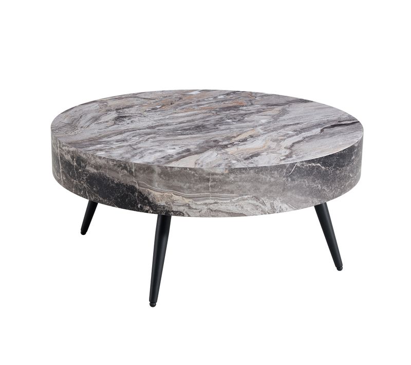 Table Basse Rond Mdf 70x70x35,5cm Pieds Métal Noir Design Minimaliste Table Canapé Meuble Salon Gris