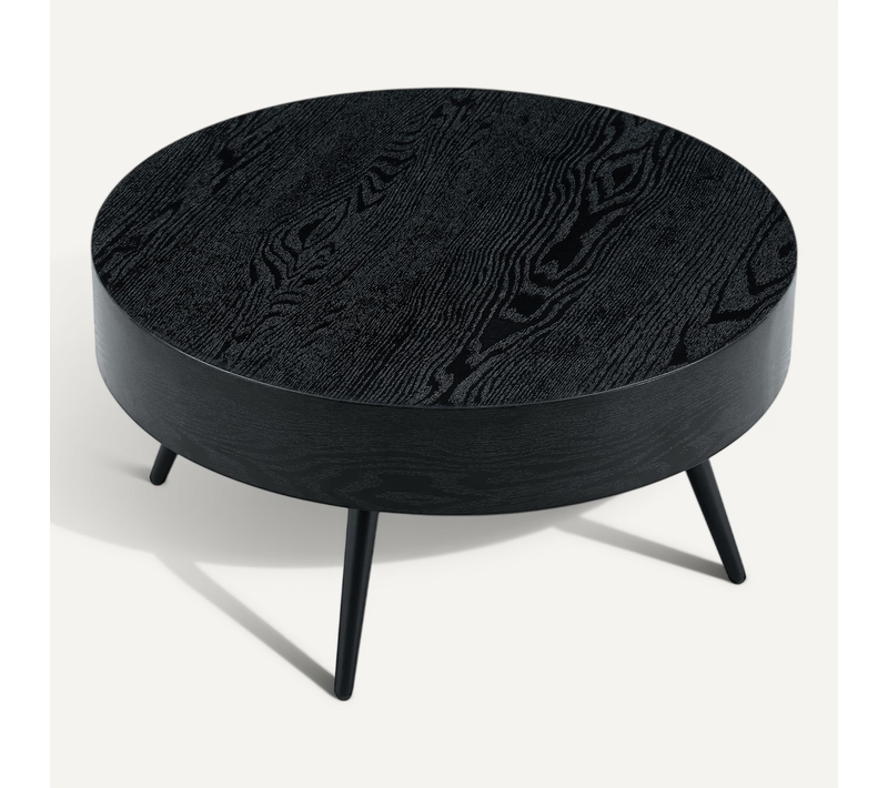 Table Basse Rond Mdf 70x70x35,5cm Pieds Métal Noir Design Minimaliste Table Canapé Meuble Salon Noir