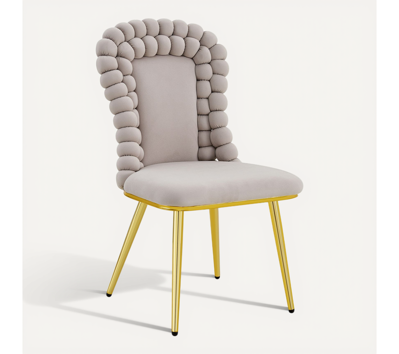 Chaise à Manger Rembourrée Sphériques Lot De 2 Pieds Métal Dore 51x45x95cm Dossier Haut Velours Gris