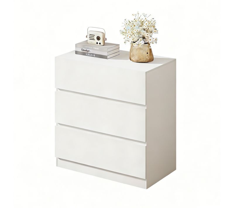 Commode 3 Tiroirs Meuble Salon Entrée 70x40x73cm Buffet Bas Casiers Tables De Chevet Armoire Blanc