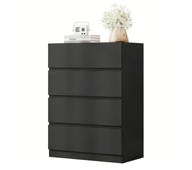 Commode 4 Tiroirs Meuble Salon Entrée 70x40x73cm Buffet Bas Casiers Tables De Chevet Armoire Noir