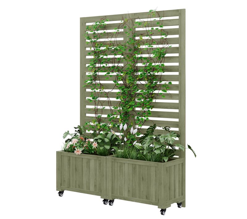 Jardinière D'extérieur Avec Treillis Bac à Plantes Pliable-roues Cour Terrasse102x32x152cm Vert