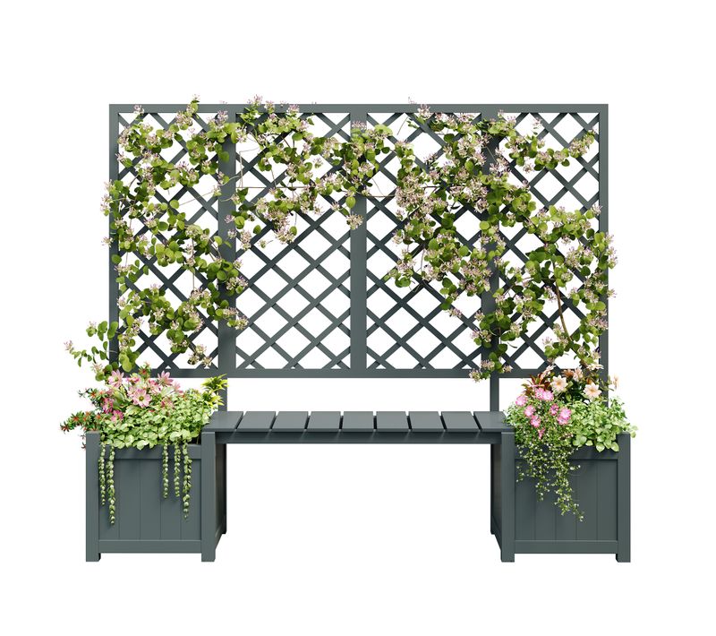 Jardinière D'extérieur Avec Treillis Et Banc 169x42x145cm Grand Bac à Plantes Cour Terrasse Gris