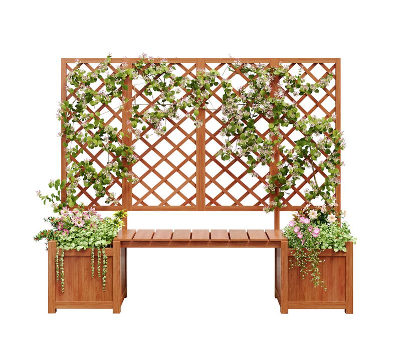 Jardinière D'extérieur Avec Treillis-banc 169x42x145cm Grand Bac à Plantes Jardin Cour Terrasse Brun