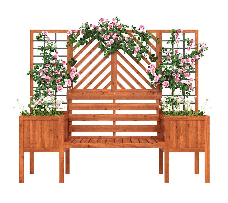 Jardinière D'extérieur Avec Treillis-banc 170x42x145cm Grand Bac à Plantes Jardin Cour Terrasse Brun