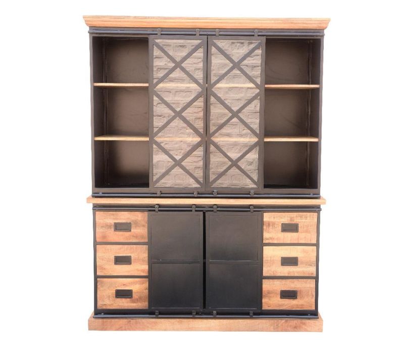 Vaisselier Grand Modèle Bakou Portes Coulissantes Manguier Et Métal