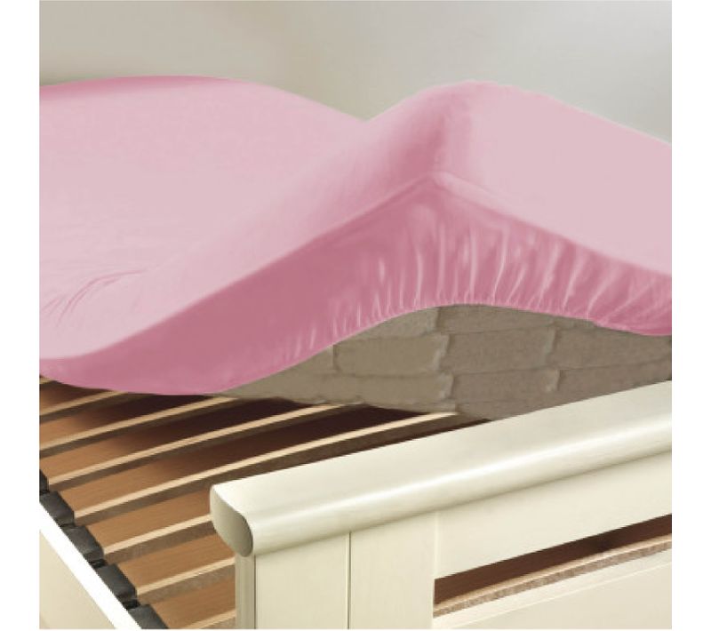 Drap Housse Coton 57 Fils Rose Dragee 180 X 200 Cm