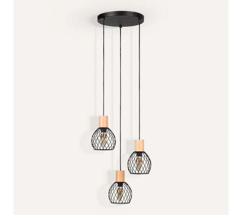 Suspension 3 lumières H. 110cm TILDA Noire
