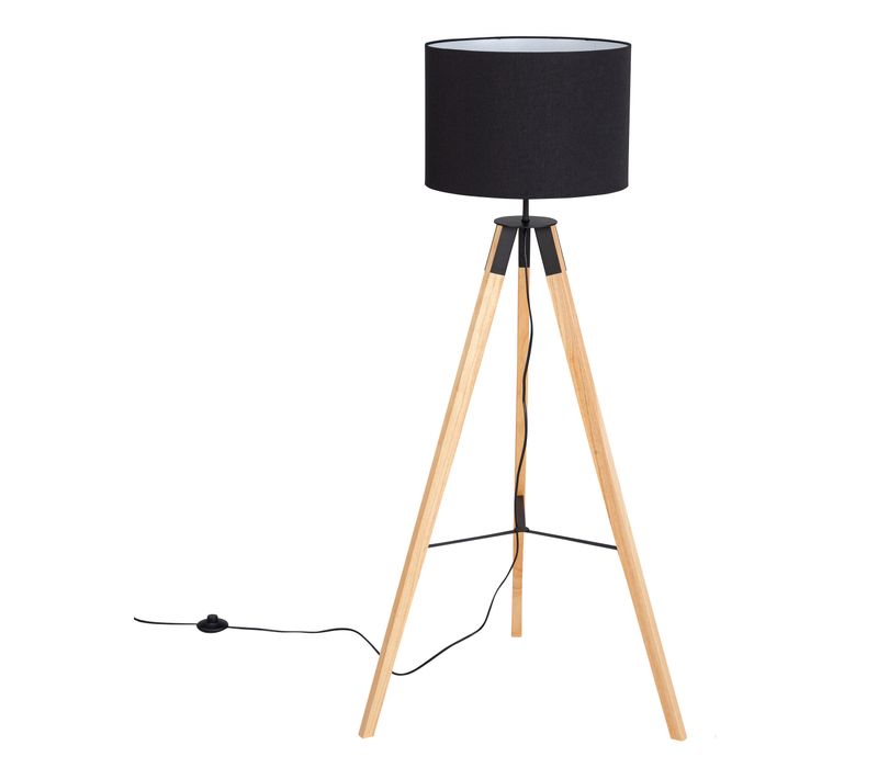 Lampadaire trépied H. 140 cm TERRENCE Noir et naturel
