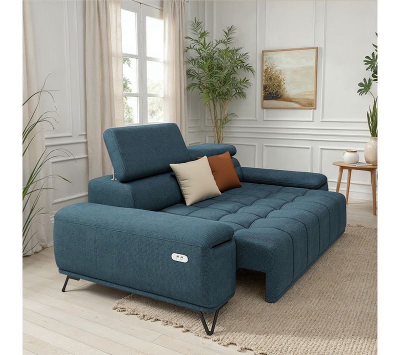 Canapé 3 places Relax PALLADIO BUT Bleu Tissu L212 x P110 x H77 cm Réf. BUT-2099901518170