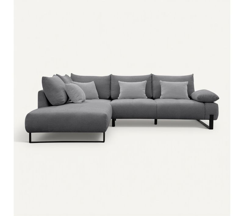 Canapé d'angle gauche LUCCAS tissu forte gris bleu