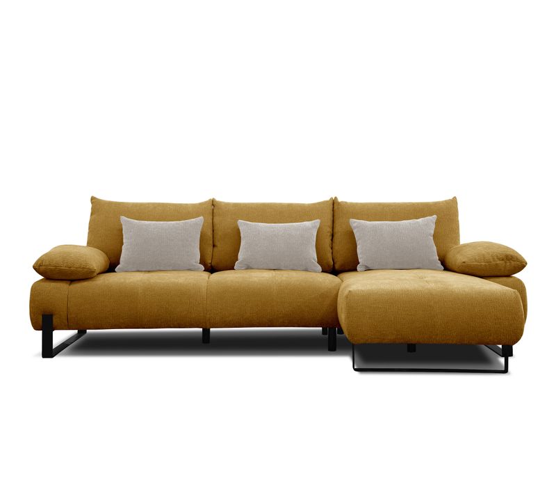 Canapé d'angle meridienne droit LUCCAS tissu madera moutarde