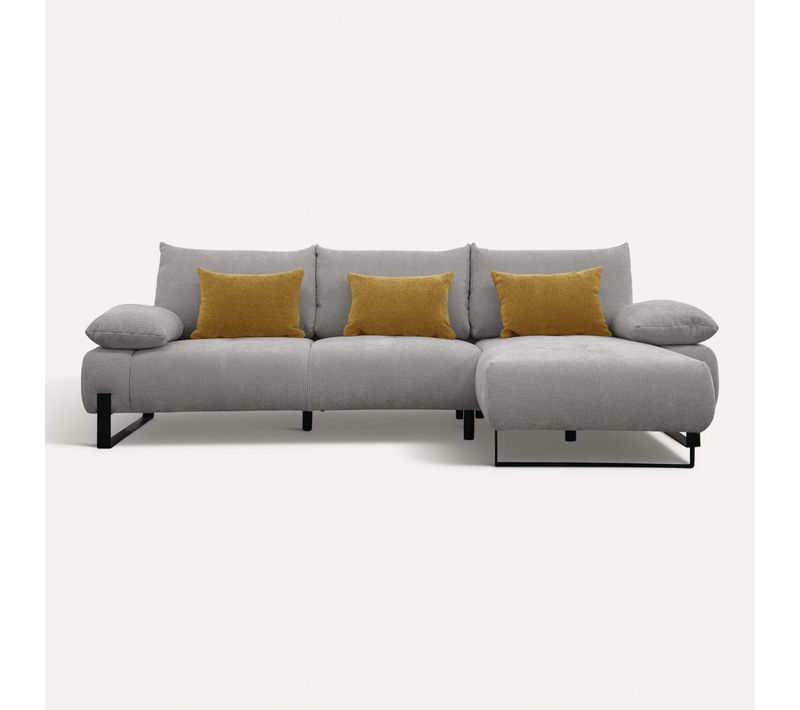 Canapé d'angle meridienne droit LUCCAS tissu madera gris clair