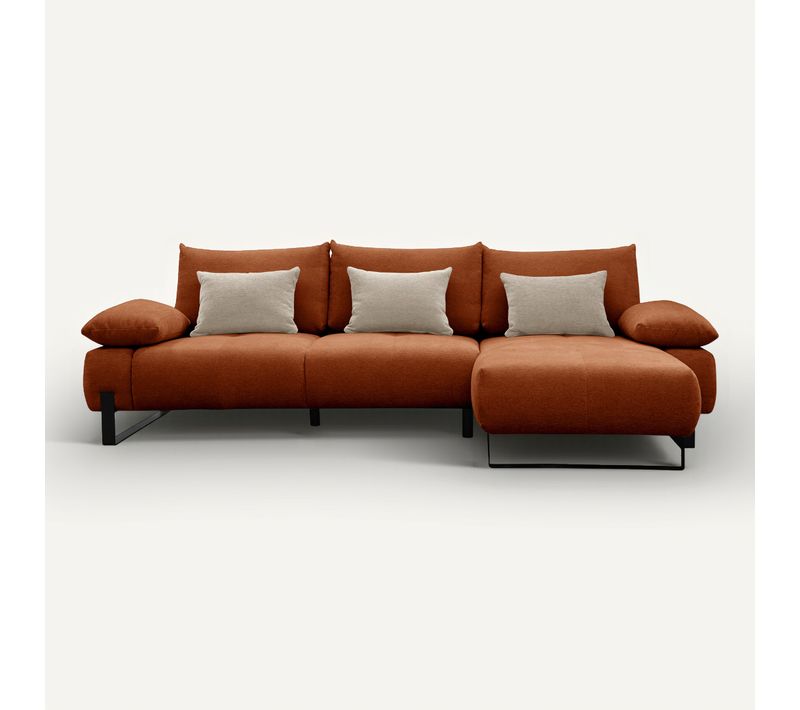Canapé d'angle meridienne droit LUCCAS tissu forte terracotta