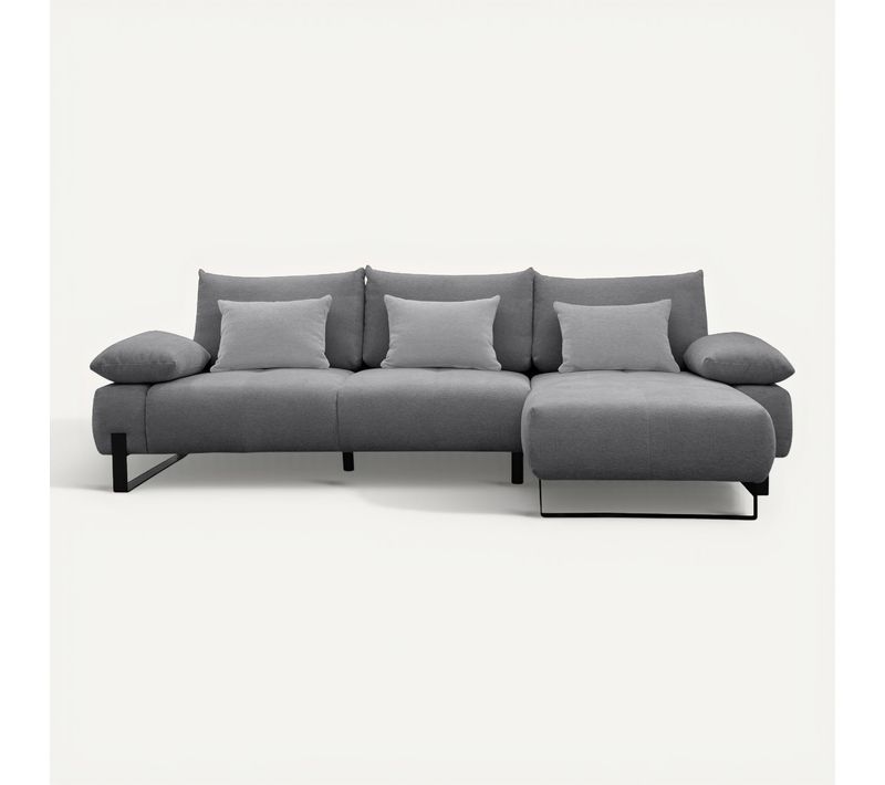 Canapé d'angle meridienne droit LUCCAS tissu forte gris bleu