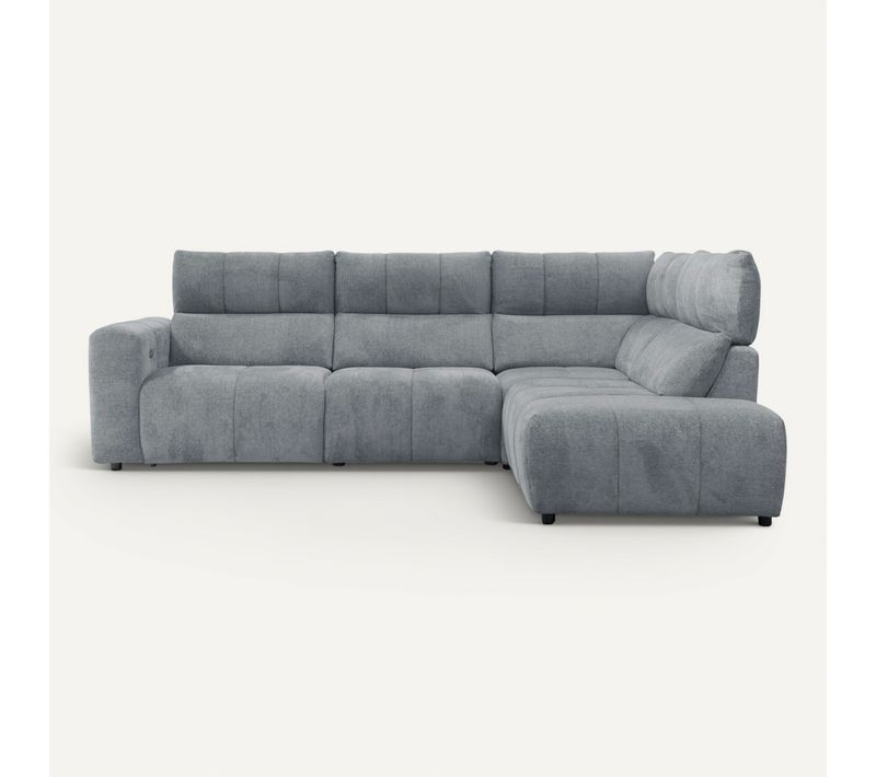 Canapé angle relax électrique droit UNIVERS tissu forte 10 gris bleu