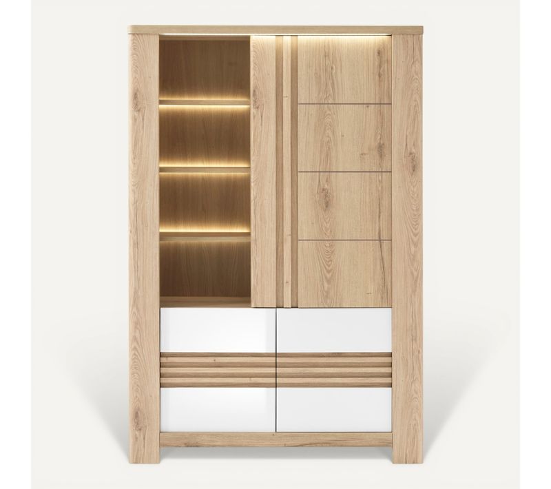 Vitrine 3 portes PALAZZO imitation chêne/ blanc
