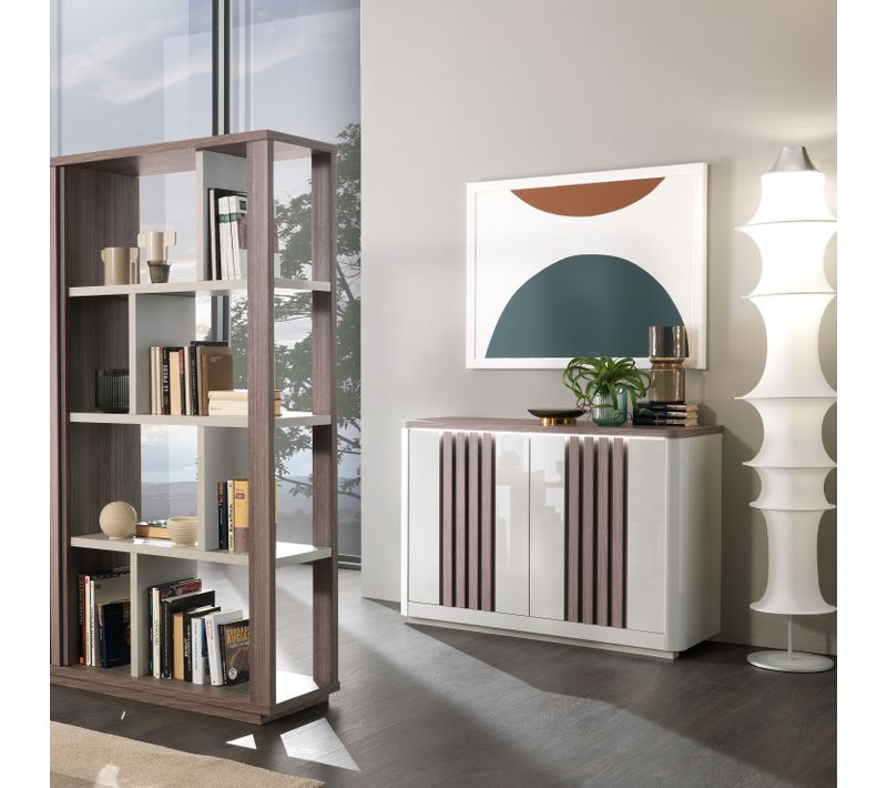 Buffet 2 portes L125 PESARO imitation chêne gris et gris