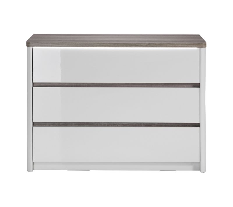 Commode 3 tiroirs Led PESARO laqué gris/chêne gris