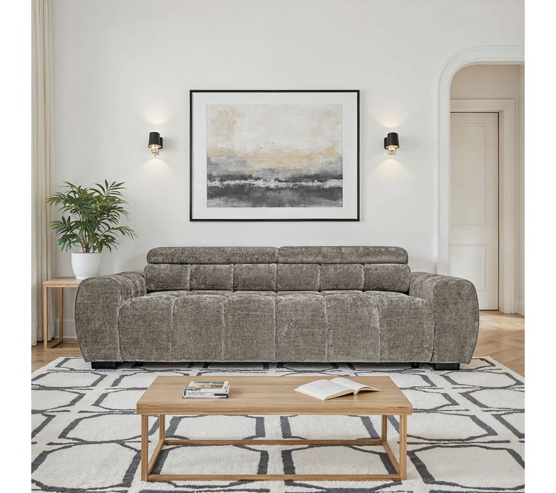 Canapé relax 3,5 places AUGUSTIN tissu beige