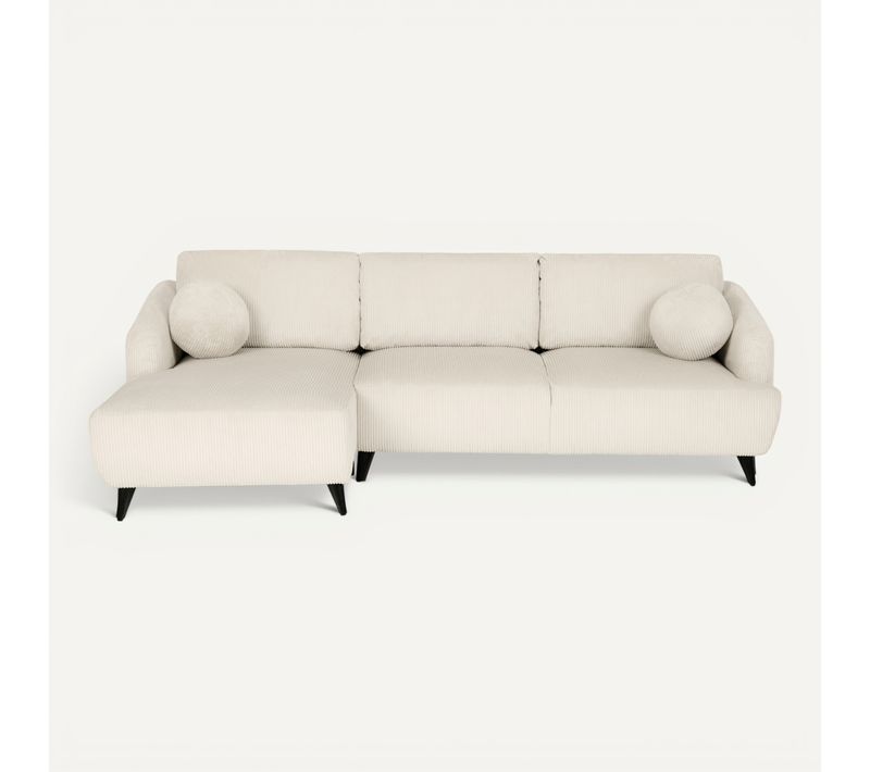 Canapé d'angle méridienne BERTHA tissu velours côtelé beige