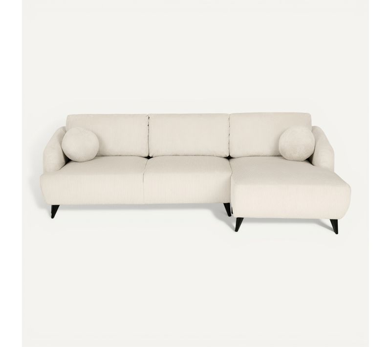 Canapé d'angle méridienne BERTHA tissu velours côtelé beige