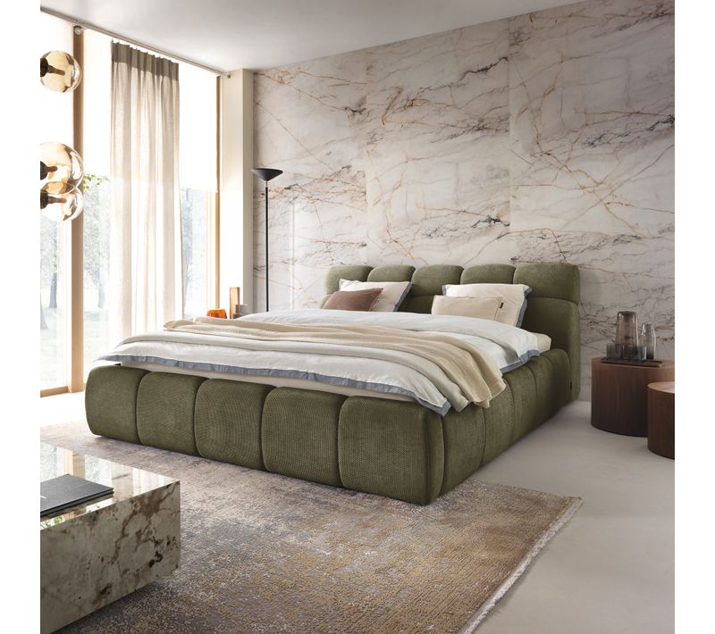 Lit coffre 140x200 cm JULIA effet bubble tissu vert