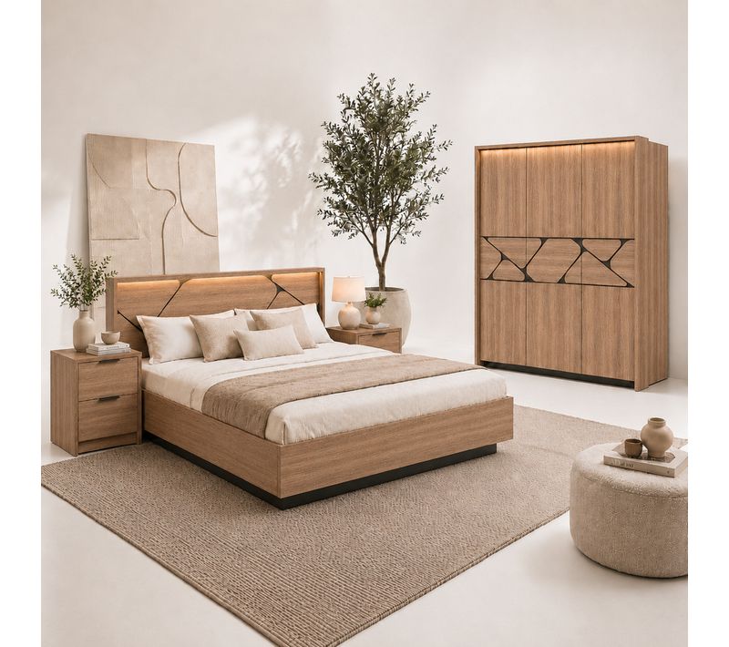 Lit 140x190 cm AURELIO imitation chêne et gris