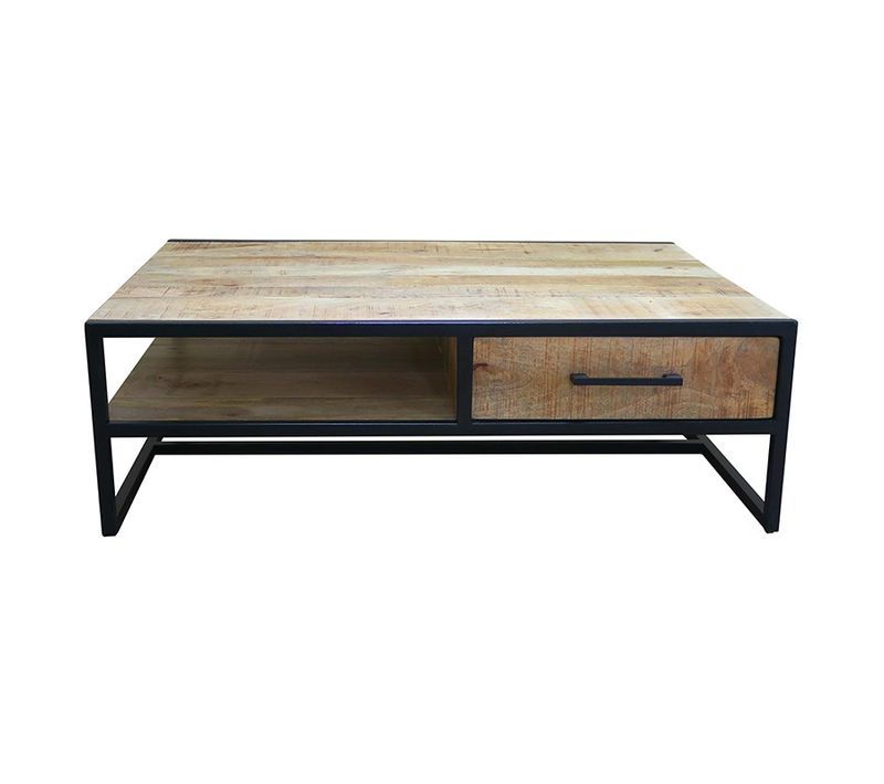 Table Basse 1 Tiroir Bois De Manguier Et Métal