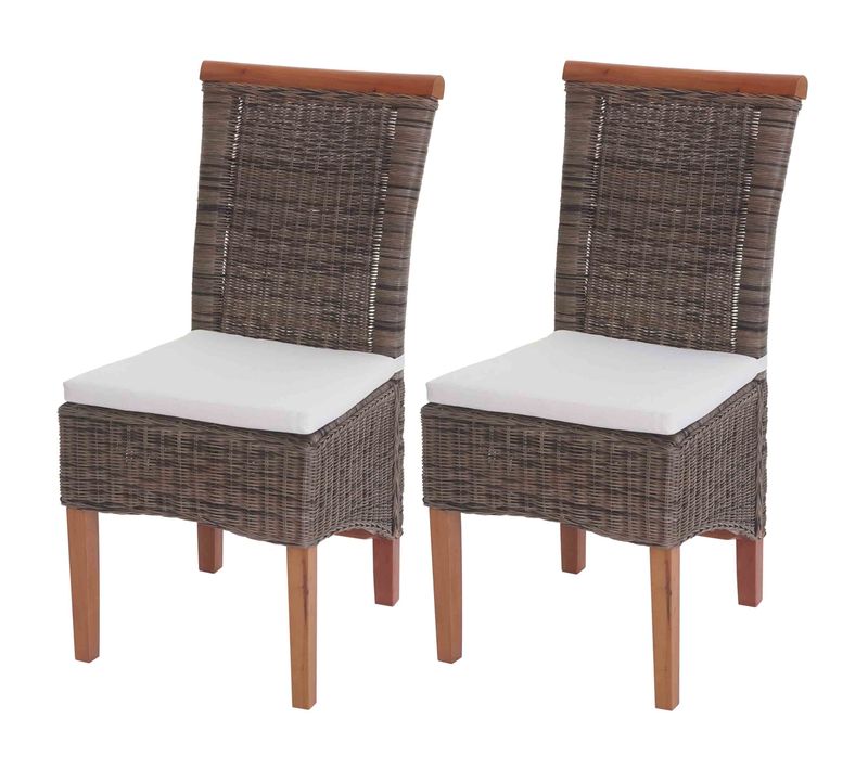 Ensemble De 2 Chaises De Salle à Manger En Rotin Naturel Avec Structure En Acajou Et Coussins