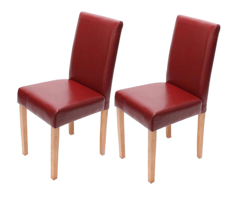 Lot De 2 Chaises De Salle à Manger Cuisine En Synthétique Rouge Pieds En Bois Clair Design Moderne