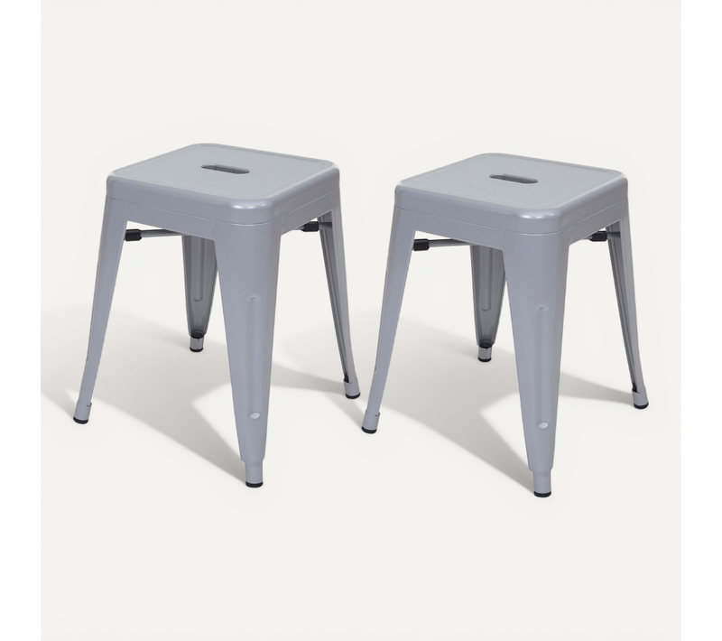 Lot De 2 Tabourets Bas Design Industriel En Métal Empilables En Métal Gris 04_0000502