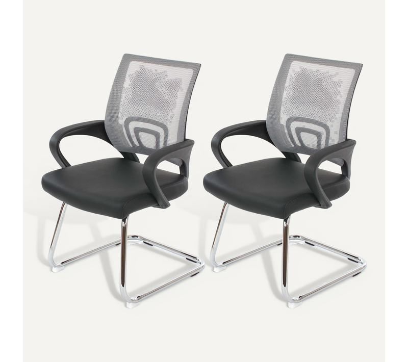 2x Fauteuils Chaises De Bureau Sans Roulettes Chaise De Conférence Visiteur En Synthétique Et Mail