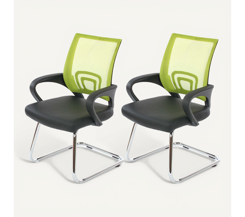 2x Fauteuils Chaises De Bureau Sans Roulettes Chaise De Conférence Visiteur En Synthétique Noir Et