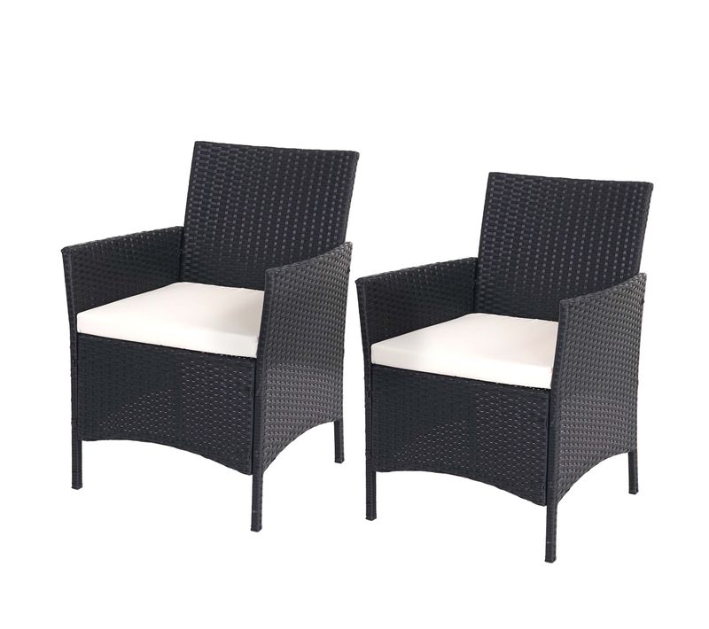 2x Fauteuils Chaises De Jardin En Polyrotin Anthracite Coussin Crème 04_0000466
