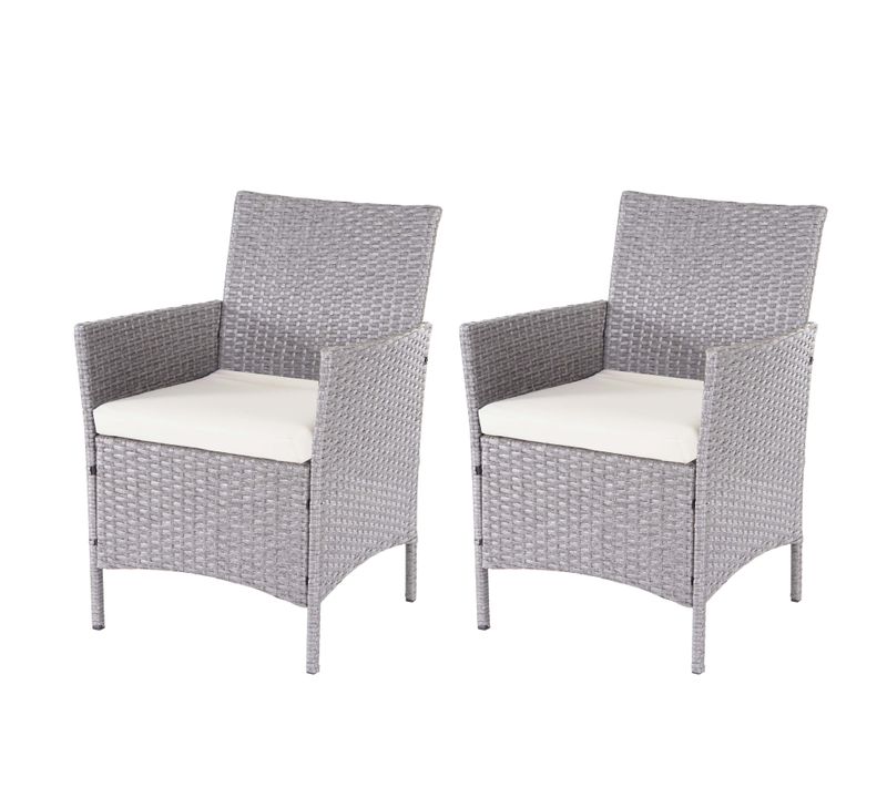 2x Fauteuils Chaises De Jardin En Polyrotin Gris Coussins Crème 04_0000471