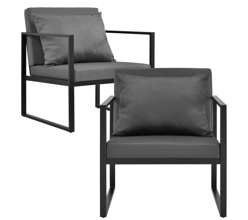 2 X Chaises Extérieures Robustes Avec Coussins Confortables Noir 70 X 60 X 60 Cm 03_0